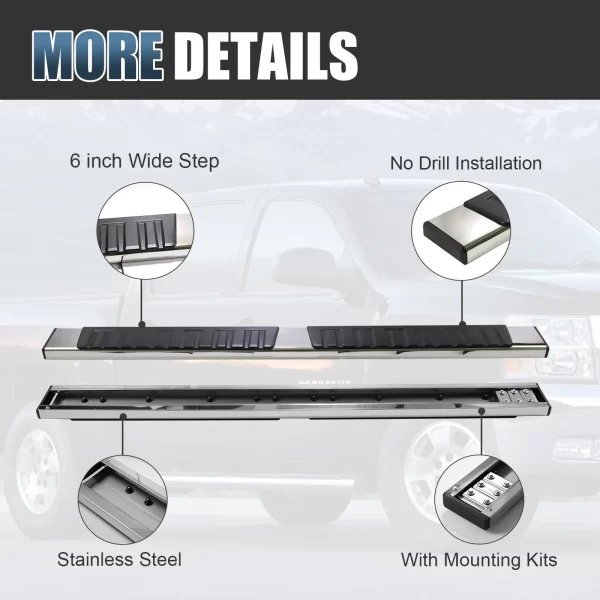 For 19-24 Chevy Silverado 1500 Double Cab 6" Running Boards Nerf Bars Side Steps - Image 6