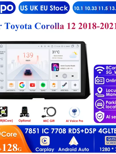 Android 13 Carplay 4G Car Stereo Radio for Toyota Corolla 2018 - 2021
