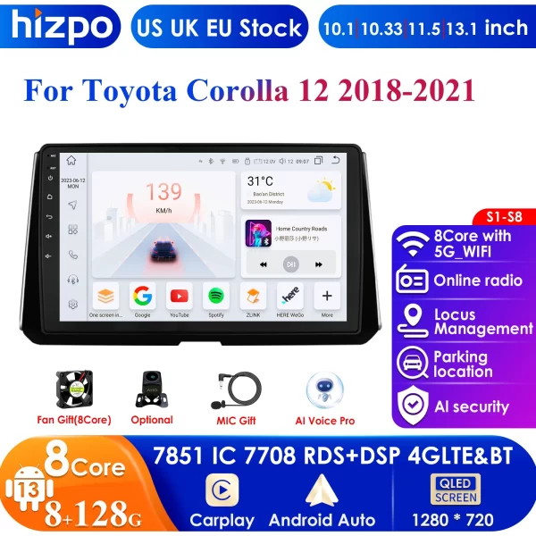 Android 13 Carplay 4G Car Stereo Radio for Toyota Corolla 2018 - 2021