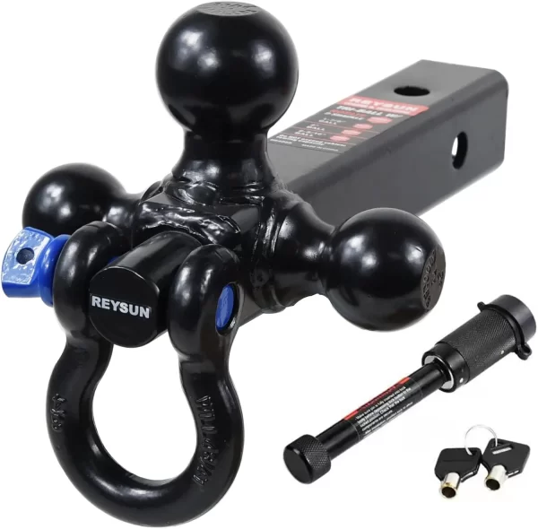 864058 Recovery Trailer Hitch Tri Ball Mount and 360 Swivel Tow Shackle, fits for 2" Receiver, Class V Hitch Lock Included