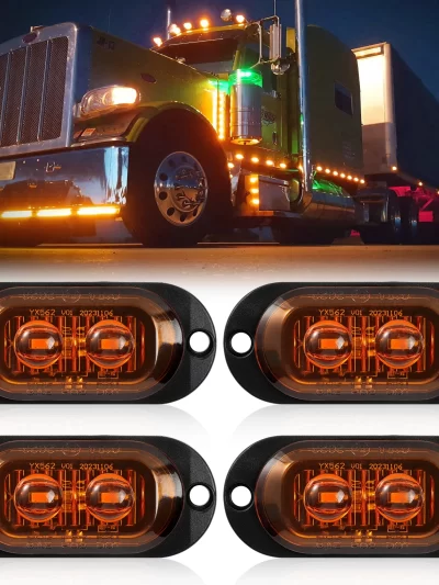 4pcs Sphere Lens Amber LED Side Marker Light Position Turn Signal Lamp Indicator Warning Trailer Truck Pickup Accessorie 12V 24V