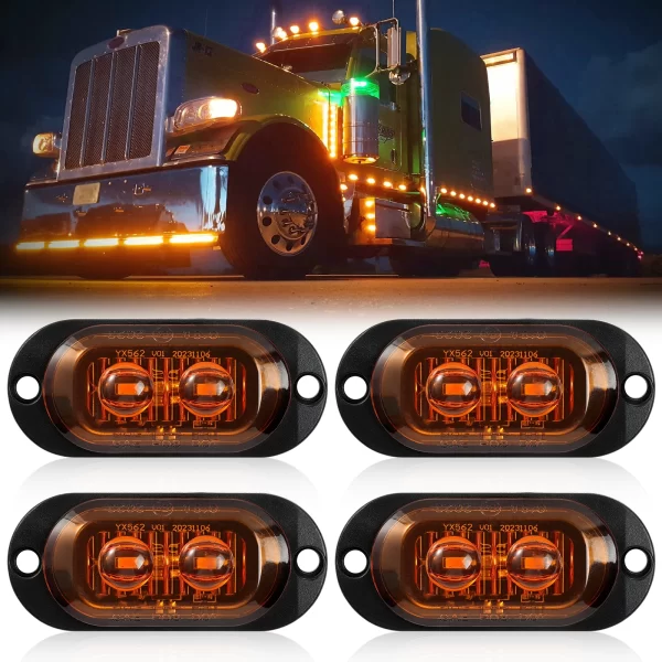 4pcs Sphere Lens Amber LED Side Marker Light Position Turn Signal Lamp Indicator Warning Trailer Truck Pickup Accessorie 12V 24V