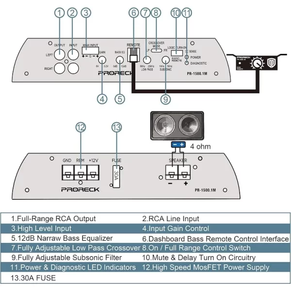 12" Car Subwoofer Enclosure Audio with Subwoofer，Mono Block Amplifier and Wiring Installation Kit - Image 6