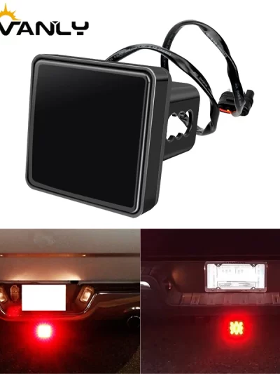 15 LED Brake Light Trailer Hitch Cover Brake Tail Light Super Bright Smoked Lens Square Tail Light for Towing Truck RV and SUV