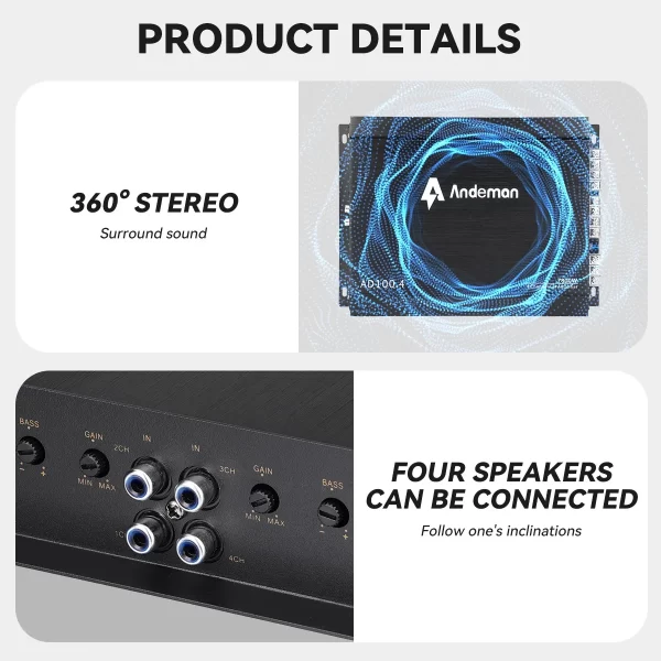 Andeman 4-Channel Car Amplifier 7800W Peak Power A/B Class 200W RMS 12V-13.8V High Performance Audio Amplifier - Image 3