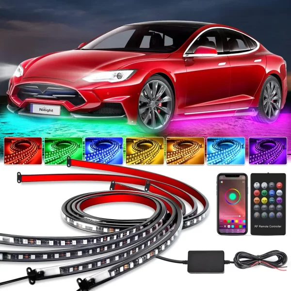 Nilight 4Pcs Car Underglow Neon Accent Strip Lights