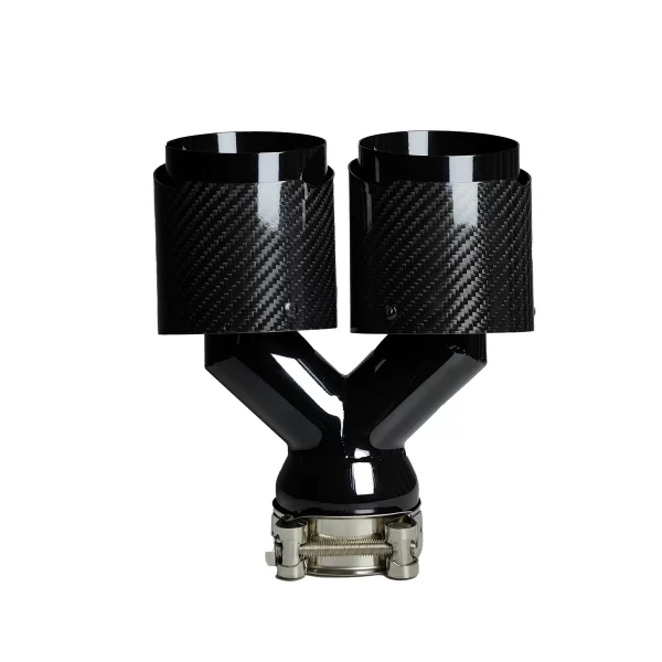 1 Pcs Universal Car Carbon Fibre Tail Throat Silencer Same Length Black Y-Shaped Double Out Twill Glossy Exhaust Muffler Tip - Image 2