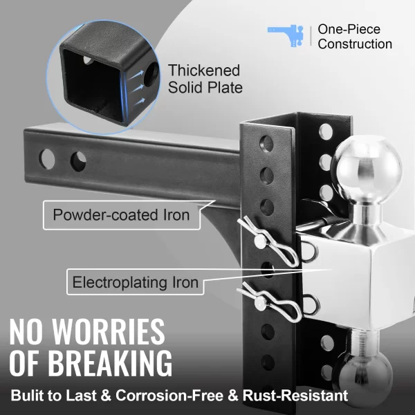 VEVOR Adjustable Trailer Hitch Heavy Duty 6/8" Rise & Drop Hitch Ball Mount Tow W/ Key Lock for Automotive Truck Trailers Towing - Image 5
