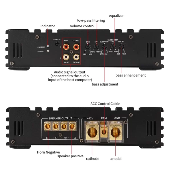 Car maximum power 2500W single-channel car audio amplifier, low distortion, smooth sound quality, Class D high-power car power a - Image 6