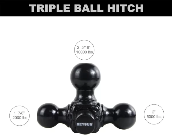 864058 Recovery Trailer Hitch Tri Ball Mount and 360 Swivel Tow Shackle, fits for 2" Receiver, Class V Hitch Lock Included - Image 4