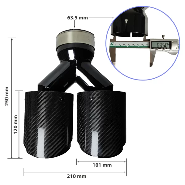 1 Pcs Universal Car Carbon Fibre Tail Throat Silencer Same Length Black Y-Shaped Double Out Twill Glossy Exhaust Muffler Tip - Image 16