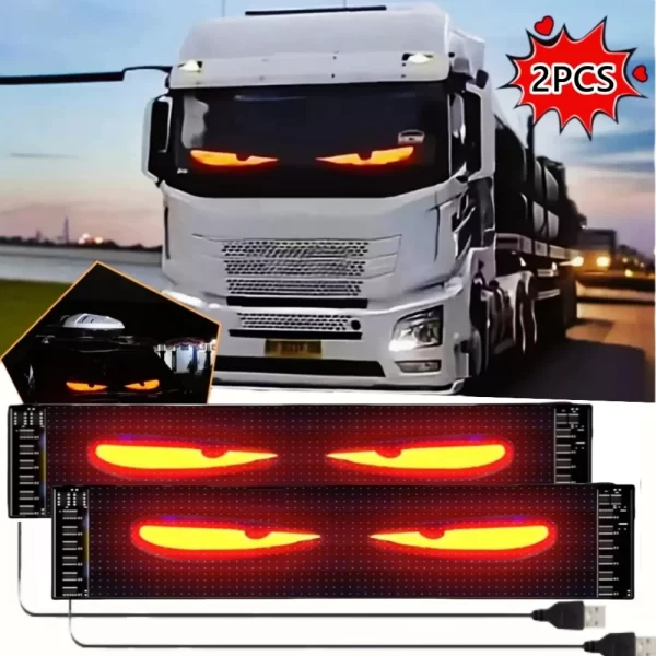 2PCS LED light Eyes For Car Trailer Truck Windshield Wireless Adhesiveled LED Eye Screen Animated LED Eyes For Car That Blink
