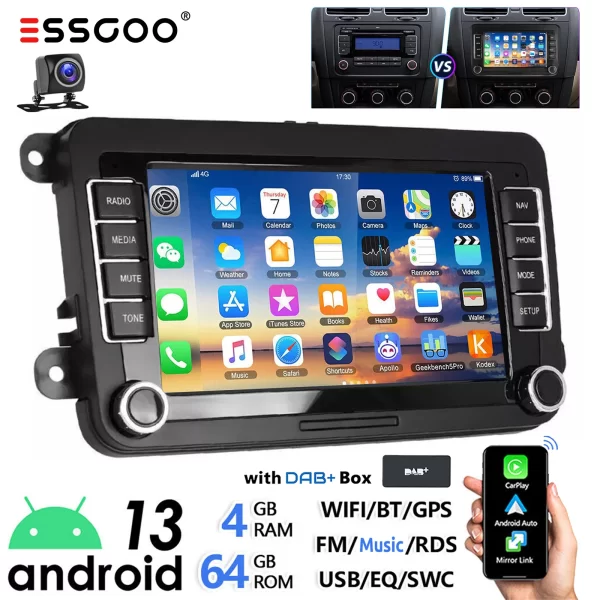 ESSGOO 7" Android 14 4G+64G Apple Carplay Car Stereo - Image 12