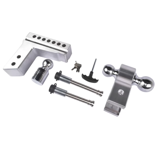 AP03 Silver Adjustable Trailer Hitch Replaceable Tri Balls Fits 2.5 Inch Receiver Receiver 6" Drop 18500lbs - Image 3