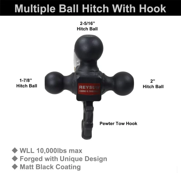 Trailer Hitch 864011L Tri Ball Mount with Hook - Image 5