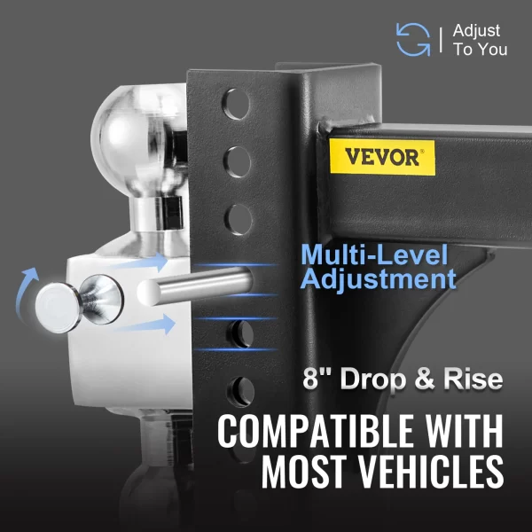 VEVOR Adjustable Trailer Hitch Heavy Duty 6/8" Rise & Drop Hitch Ball Mount Tow W/ Key Lock for Automotive Truck Trailers Towing - Image 4