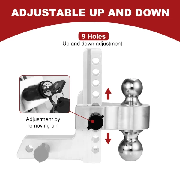 Aluminum Drop Trailer Hitch Heavy Duty Tow Hitches Trailer Hitch Interchangeable Ball Mount With 8-Inch Drop/Rise Towing Hitch - Image 6