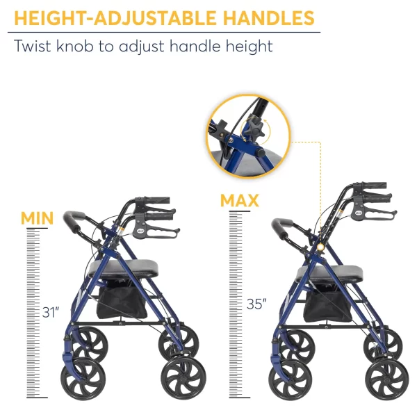 Four Wheel Rollator Rolling Walker with Fold Up Removable Back Support - Image 2