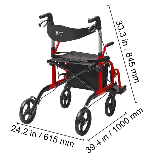 2 in 1 Rollator Walker & Transport Chair for Seniors - Image 9