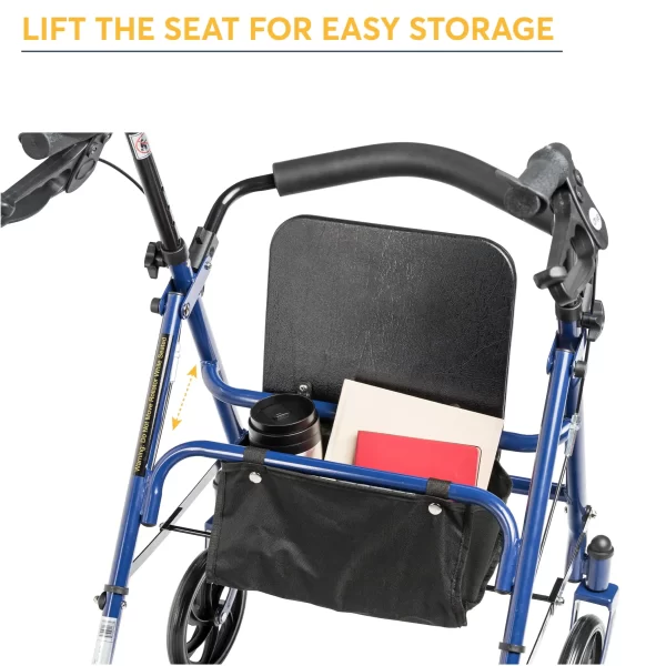 Four Wheel Rollator Rolling Walker with Fold Up Removable Back Support - Image 6