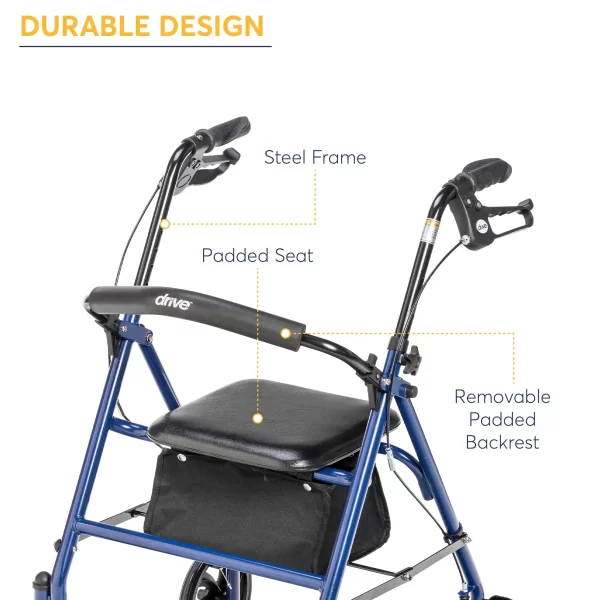 Four Wheel Rollator Rolling Walker with Fold Up Removable Back Support - Image 3