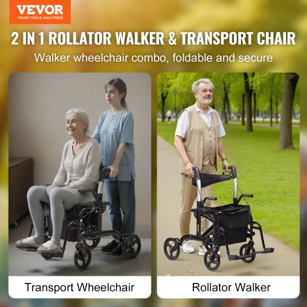 2 in 1 Rollator Walker & Transport Chair for Seniors - Image 2