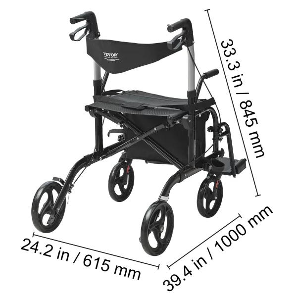 2 in 1 Rollator Walker & Transport Chair for Seniors - Image 8